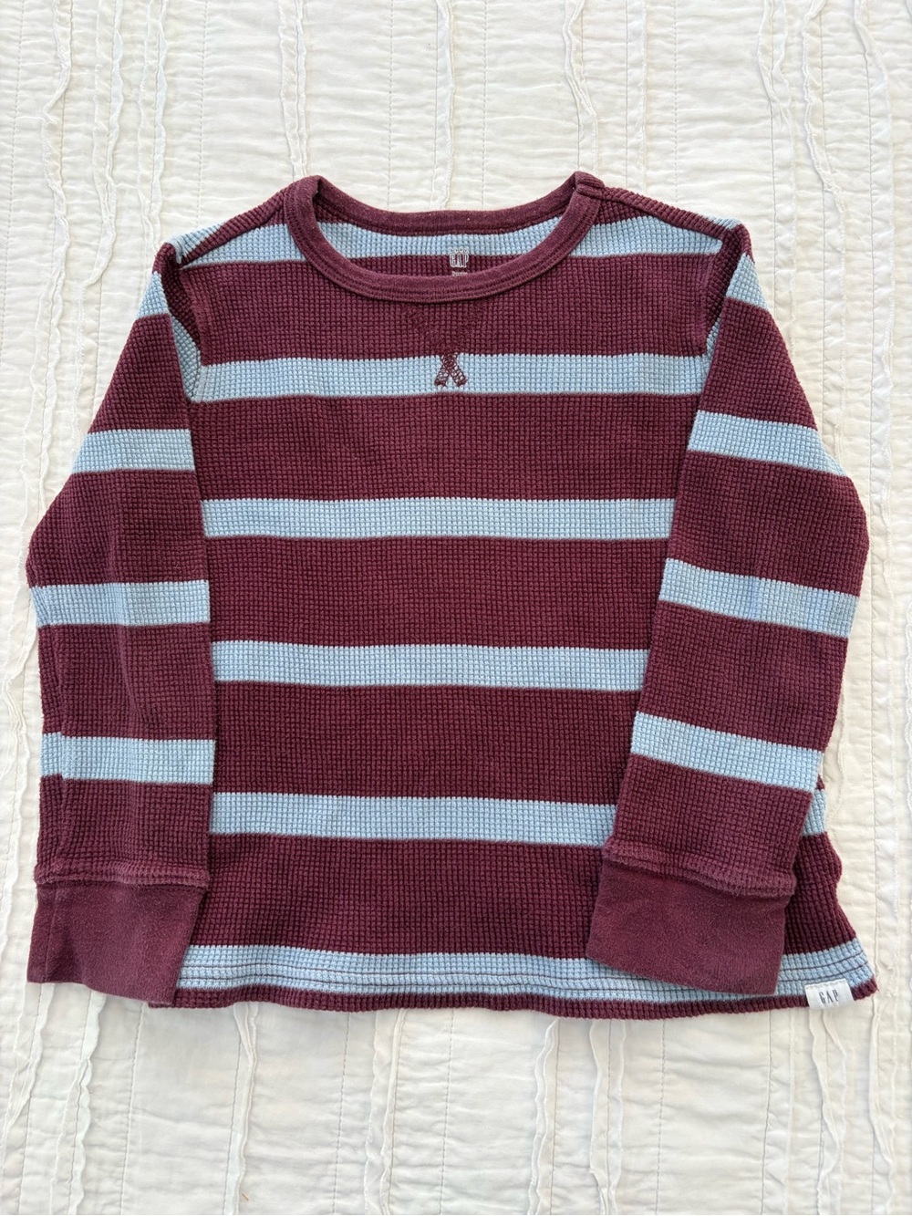 GAP Kids Long-Sleeve Striped Thermal Top - Maroon & Light Blue